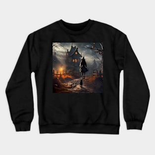 Young Witch Walking Home With A Black Cat Crewneck Sweatshirt